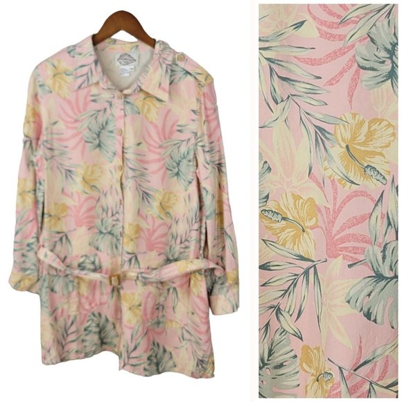 Natural Elements 100% Silk Hawaiian Tunic Top Plus Size 18W 1X Shacket Tropical - Picture 1 of 11